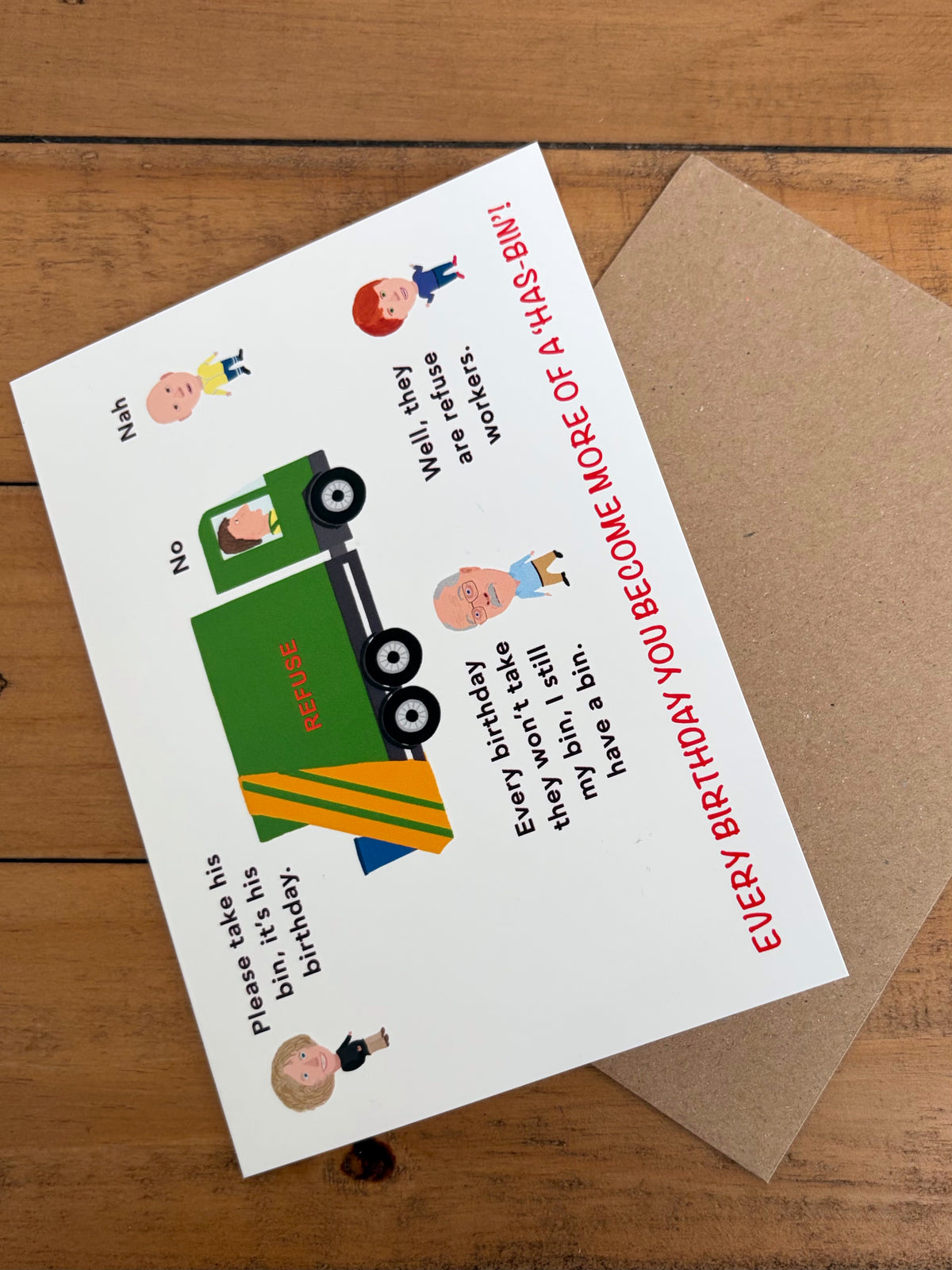 ‘Has-Bin’ birthday card    (inside message: Happy Birthday!)