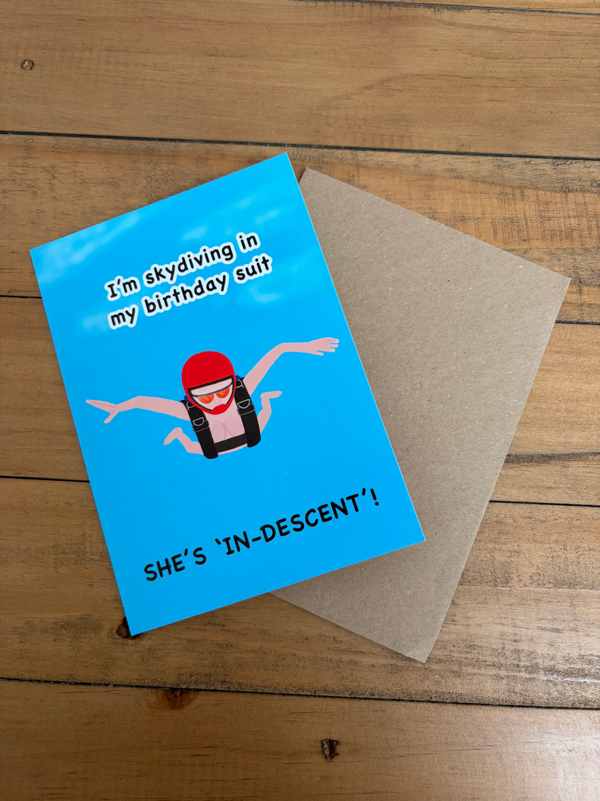 ‘In-descent’ female skydiver birthday card     (inside message: Happy Birthday!)