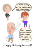 ‘Hair-red-itary’ grey carpets birthday card