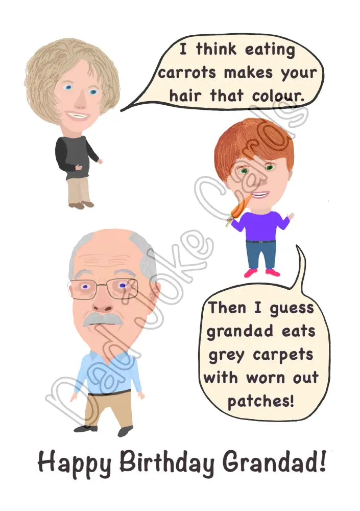‘Hair-red-itary’ grey carpets birthday card