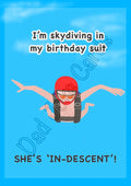 ‘In-descent’ female skydiver birthday card