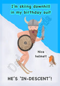 ‘In-descent’ Viking skier birthday card